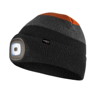 Čiapka s LED baterkou, čierno-šedo-oranžová WARM NEO TOOLS