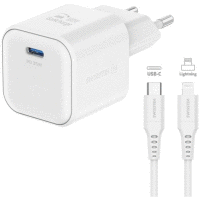 Sieťový adaptér GaN 1xUSB-C 35W PD + kábel USB-C/lightning 1.2m biely SWISSTEN