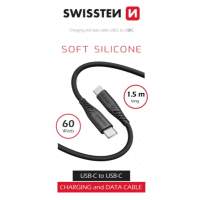 Dátový kábel soft silicone USB / USB-C 1.5m 60W čierny SWISSTEN