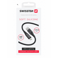 Dátový kábel soft silicone USB / Lightning 1.5m 60W čierny SWISSTEN