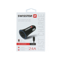 Autonabíjačka 2.4A POWER 2x USB + kábel Micro USB SWISSTEN