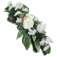 Aranžmán betón s karafiátmi a ružou 80x30cm