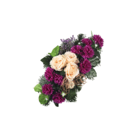 Aranžmán betón s chryzantémami, ružami 57x31cm