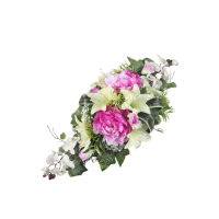 Aranžmán betón - peónie, ľalie, orchidea 83x37cm