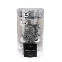 Súprava vianočných gúľ 57ks SILVER