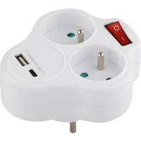 Rozdvojka, zásuvka STREND PRO 2x16 A, USB A+C, vypínač