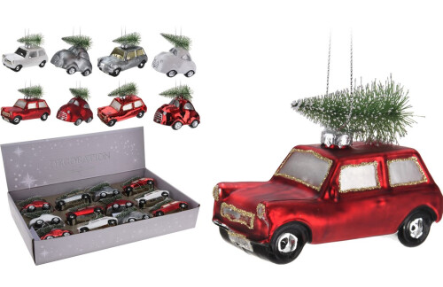 Vianočná dekorácia sklo autíčko 8 druhov