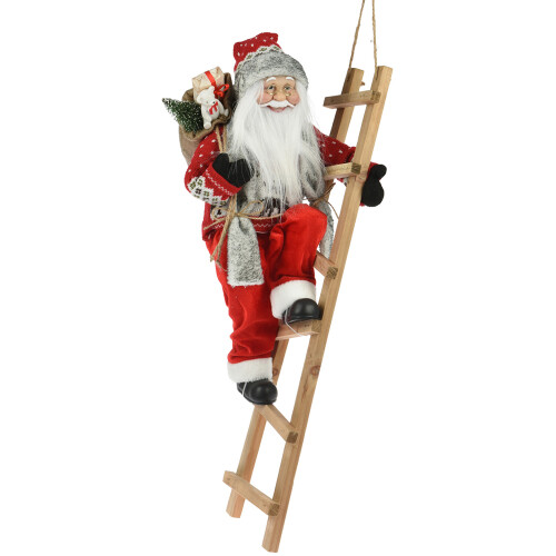 Santa na rebríku 65cm červený